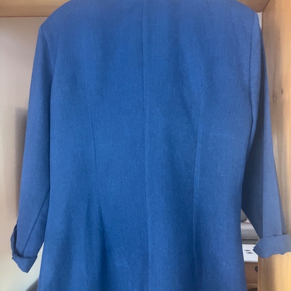 Vintage 1980s Contrived Clash Navy Double-Breasted Blazer w/ Shoulder Pads, USA - Picture 7 of 10